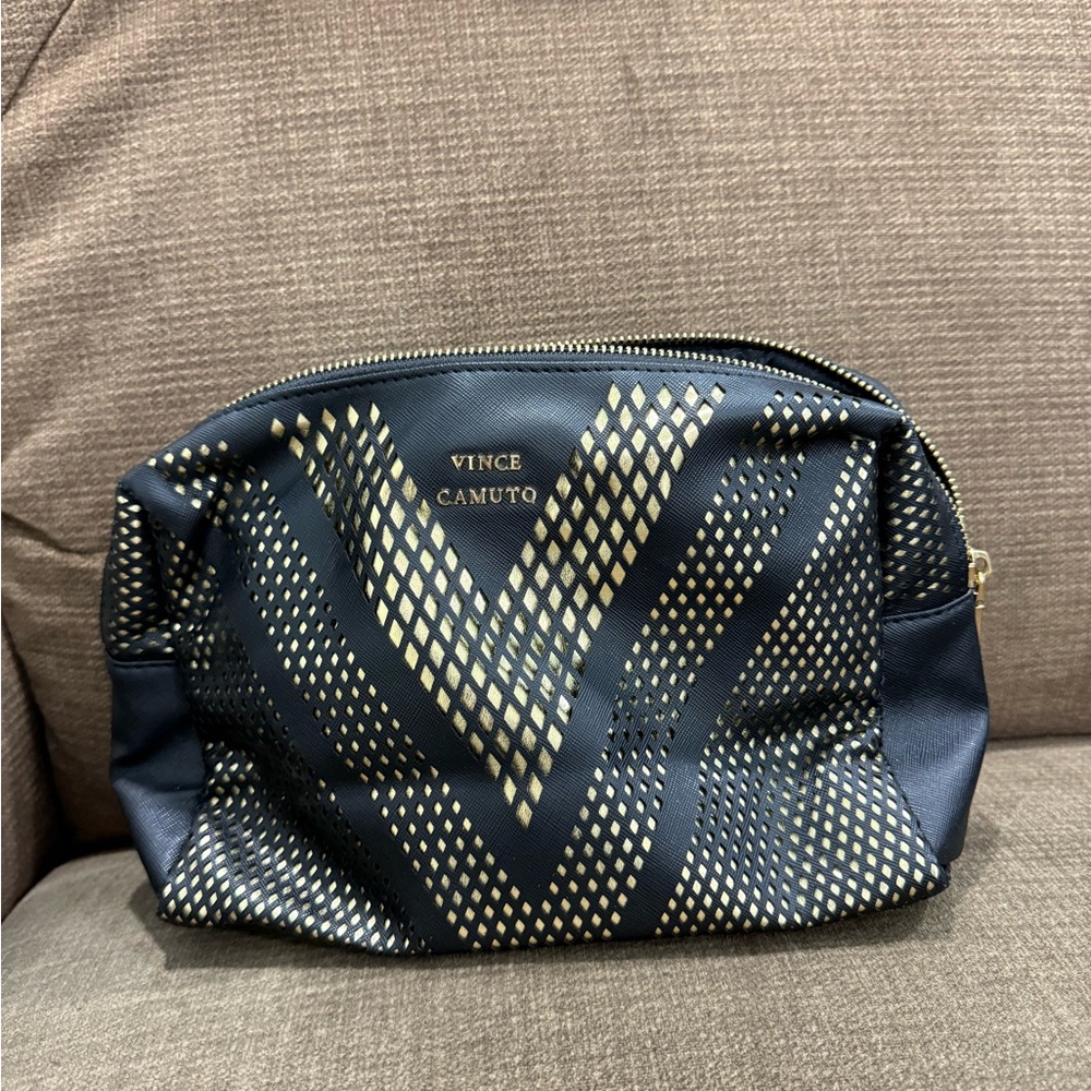 Vince Camuto Dark Blue and Gold Patterned Pouch